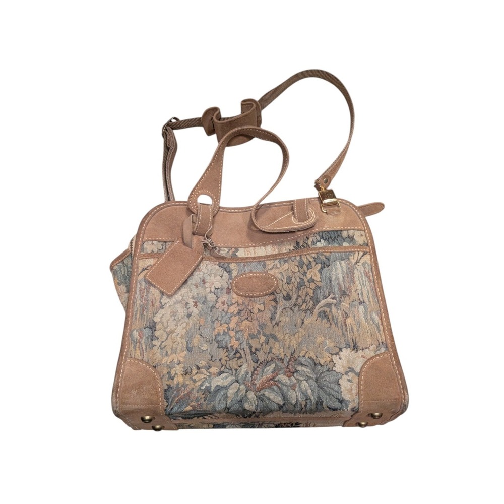 Vintage French Luggage Co Paradise Tapestry Suede Carry On Travel Bag Combo Lock
